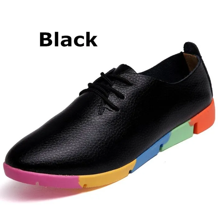 Modieuze loafers - platte schoenen - met regenboog zolen / veters - echt leerSchoenen