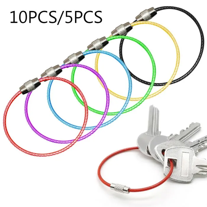 Stainless steel wire keyring - round rope - screwable connectorKeyrings