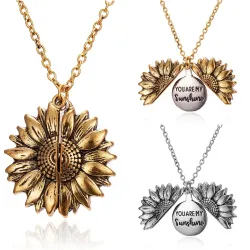 Zonnebloemvormige hanger met ketting - te openen - "You Are My Sunshine" beletteringHalskettingen
