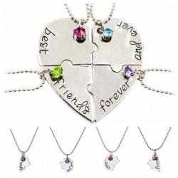 "Best Friends Forever and Ever" - heart shaped necklace with crystals - 4 pieces