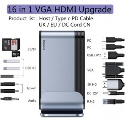 Baseus - USB-C 3.0 / HUB type-C naar HDMI - RJ45 VGA SD / TF - voedingsadapter - 17 in 1 dockingstation voor Macbook ProStands