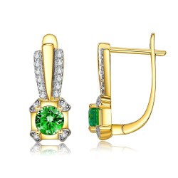 Elegant gold earrings - with square green crystal