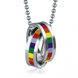 Rainbow double rings pendant - stainless steel necklace