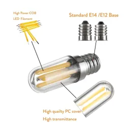 Mini LED lamp - dimbaar - COB - E12 / E14 - 1W / 2W / 4W - voor koelkast - 2 stuksE14