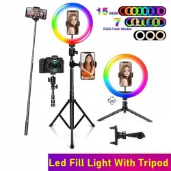 Selfie LED ring - RGB - dimbare invulverlichting - met statief - voor fotografie/make-up/videoStatieven en standaarden