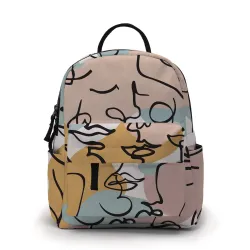 Trendy mini-rugzak - abstracte lijn met gezicht bedruktRugzakken