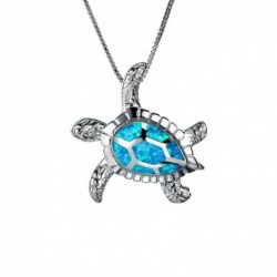 Luxus Vintage Halskette mit Kristallschildkröte - blau / weißer Opal