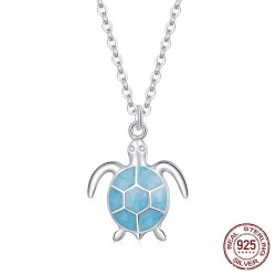 Elegante Halskette mit blauer Schildkröte - 925er Sterlingsilber