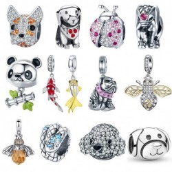 Charms / beads / pendants - for bracelet - 925 sterling silver - ladybug - cat - bulldog - turtle - elephant - bee