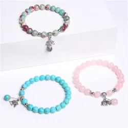 Modieuze armband met olifant - natuursteen - chalcedoon / turkoois / shoushan steen / malachiet / kwartsArmbanden