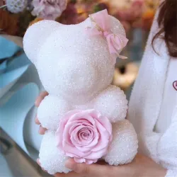 Crystal bear with a crown and roseValentine's day