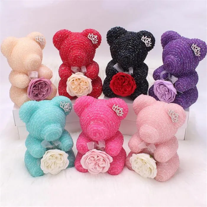 Crystal bear with a crown and roseValentine's day