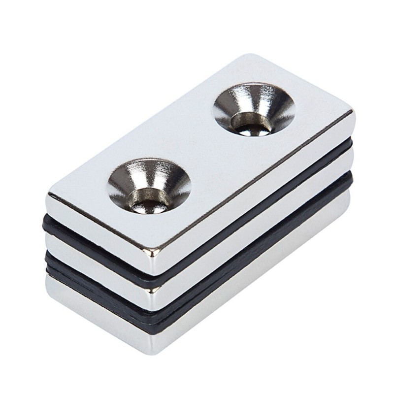 N52 - neodymium magnet - strong countersunk block - 40mm * 20mm * 5mm - with double 5mm hole - 3 piecesN52