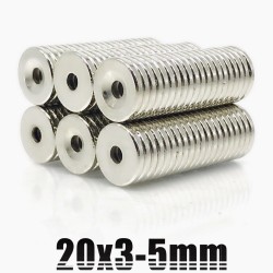 N35 - neodymium magneet - ronde verzonken schijf - 20 * 3mm - met 5mm gatN35