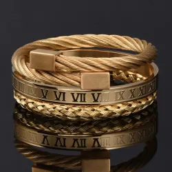 Edelstalen armband - hiphop stijl - Romeinse cijfers / kroon - set 3 stuksArmbanden