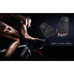 Black leather gloves - fitness / gym /cycling - half fingerGloves