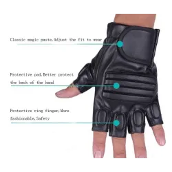 Black leather gloves - fitness / gym /cycling - half fingerGloves
