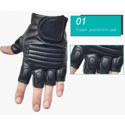 Black leather gloves - fitness / gym /cycling - half fingerGloves