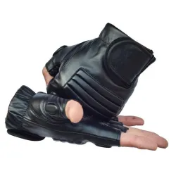 Black leather gloves - fitness / gym /cycling - half fingerGloves