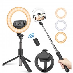 4 in 1 Selfie-Stick - LED-Ringlicht - kabellos - Bluetooth - Mini-Handstativ - mit Fernbedienung