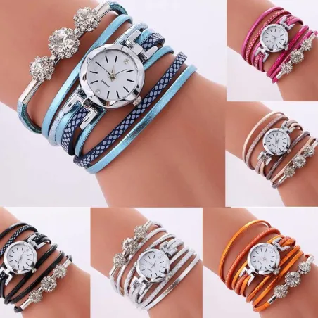 Vintage meerlaagse armband - met een rond horloge / kristallenArmbanden
