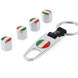 Italiaanse vlag - metalen autoventieldopjes - met moersleutel - sleutelhangerWiel onderdelen