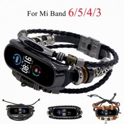 Mehrschichtiges Lederarmband - Armband - mit Perlen / Metallverzierungen - für Xiaomi Mi Band 3 / 4 / 5 / 6
