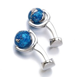 Elegante zilveren manchetknopen - met draaibare blauwe aardbol