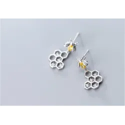 Modieuze oorbellen - bij / honingraat - 925 sterling zilverOorbellen