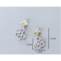 Modieuze oorbellen - bij / honingraat - 925 sterling zilverOorbellen