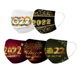 Happy New Year 2022 - face / mouth protective masks - disposable - 3-ply - 50 pieces