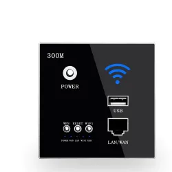 Delviz - draadloos stopcontact - Rj45 - USB - kristalglaspaneel - 220V - 300Mbps - wifi-muurrouterNetwerk