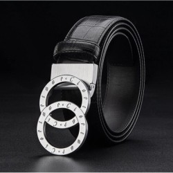 Luxurious leather belt - gold / silver round buckle - unisex