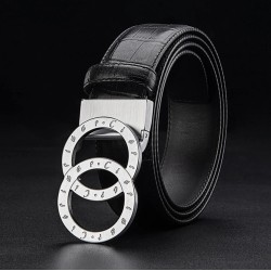 Luxurious leather belt - gold / silver round buckle - unisexBelts