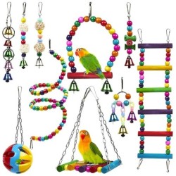 Speelgoed voor vogels / papegaaien - kooi - schommel - hangbrug - houten kralen - 10 stuksVogels