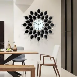 European style - quartz wall clock - black petals with crystals - 36cmClocks