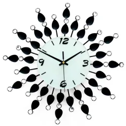 European style - quartz wall clock - black petals with crystals - 36cmClocks