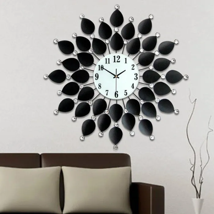 European style - quartz wall clock - black petals with crystals - 36cmClocks