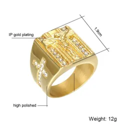 Luxe gouden ring - met Jezus / kruis / witte zirconia - unisexRingen