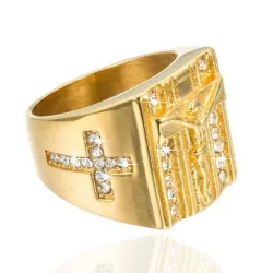 Luxe gouden ring - met Jezus / kruis / witte zirconia - unisexRingen