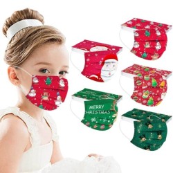 Gesichts-/Mundschutzmasken - Einweg - 3-lagig - für Kinder - Weihnachtsdruck - 50 Stück