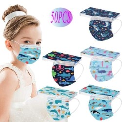 Protective face / mouth masks - disposable - 3-ply - for children - fish printed - 50 pieces