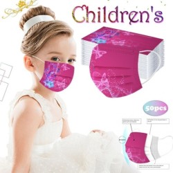 Beschermende gezichts-/mondmaskers - wegwerp - 3-laags - voor kinderen - roze met vlinderprint - 50 stuksMondmaskers