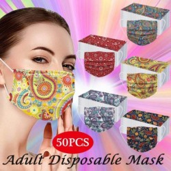 Protective face / mouth masks - disposable - 3-ply - for adults - flowers print - 50 pieces