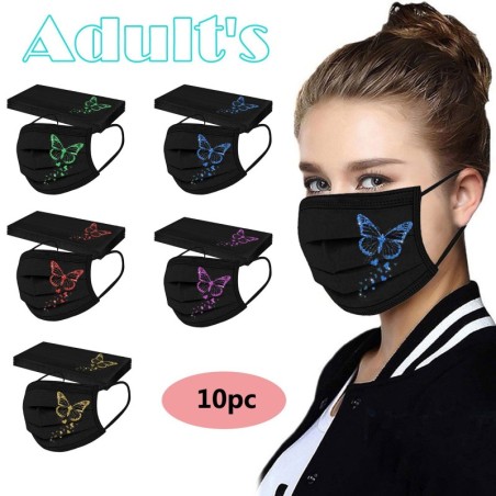 Beschermende gezichts-/mondmaskers - wegwerp - 3-laags voor volwassenen - vlinder / harten print - 10 stuks