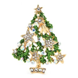 Green Christmas tree with crystals / stars - luxurious broochBrooches