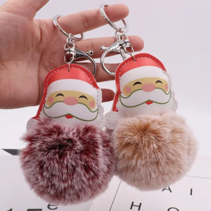 Kerstbontbal - met leren kerstman - sleutelhangerSleutelhangers
