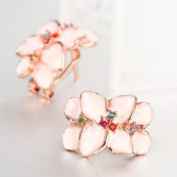 Flower shaped stud earrings - with multicolor zircon - rose goldEarrings