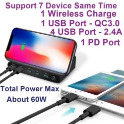 Multi USB - kabelloses Schnellladegerät - ISO / Typ-C / Micro - QC3.0 - 60W