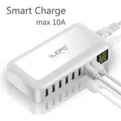 QC3.0 snellader - 8-poorts USB HUB - LED-display - 60WOpladers